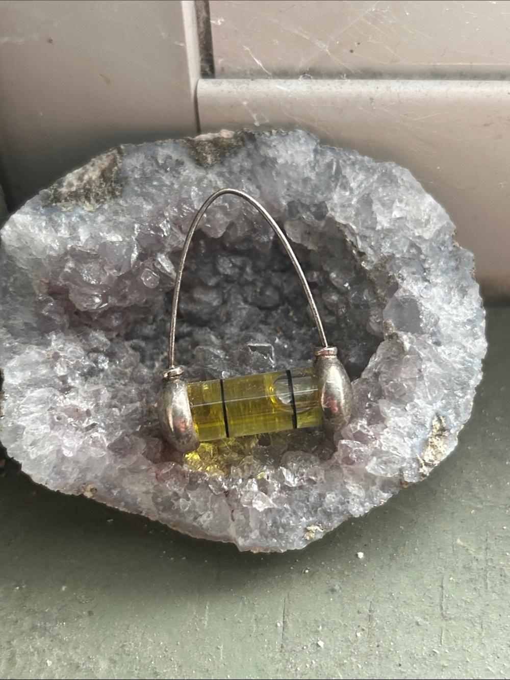 Kinetic bubble level sterling silver antique pendant